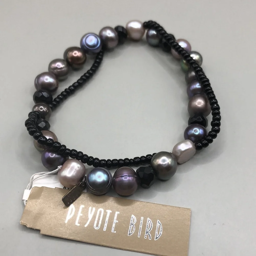 Peyote Bird Peacock Pearls Stretch Bracelet + Free Artisan Pearl Bracelet